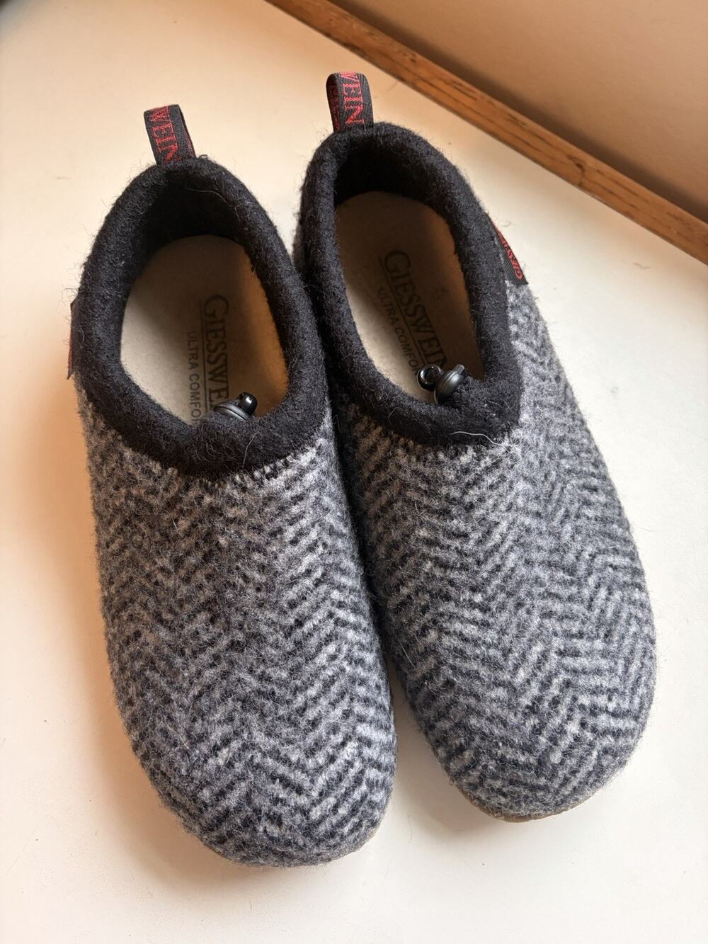 GIESSWEIN Veitsch Gray Wool Slippers Cork Leather Insole Women’s EU39 US 8
